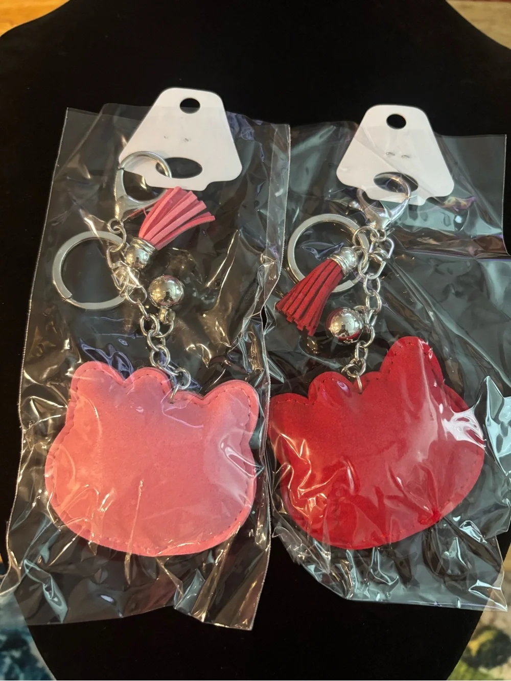 Fashion Jewelry Pink and Red Crystal Kitty Keychain with Tassel